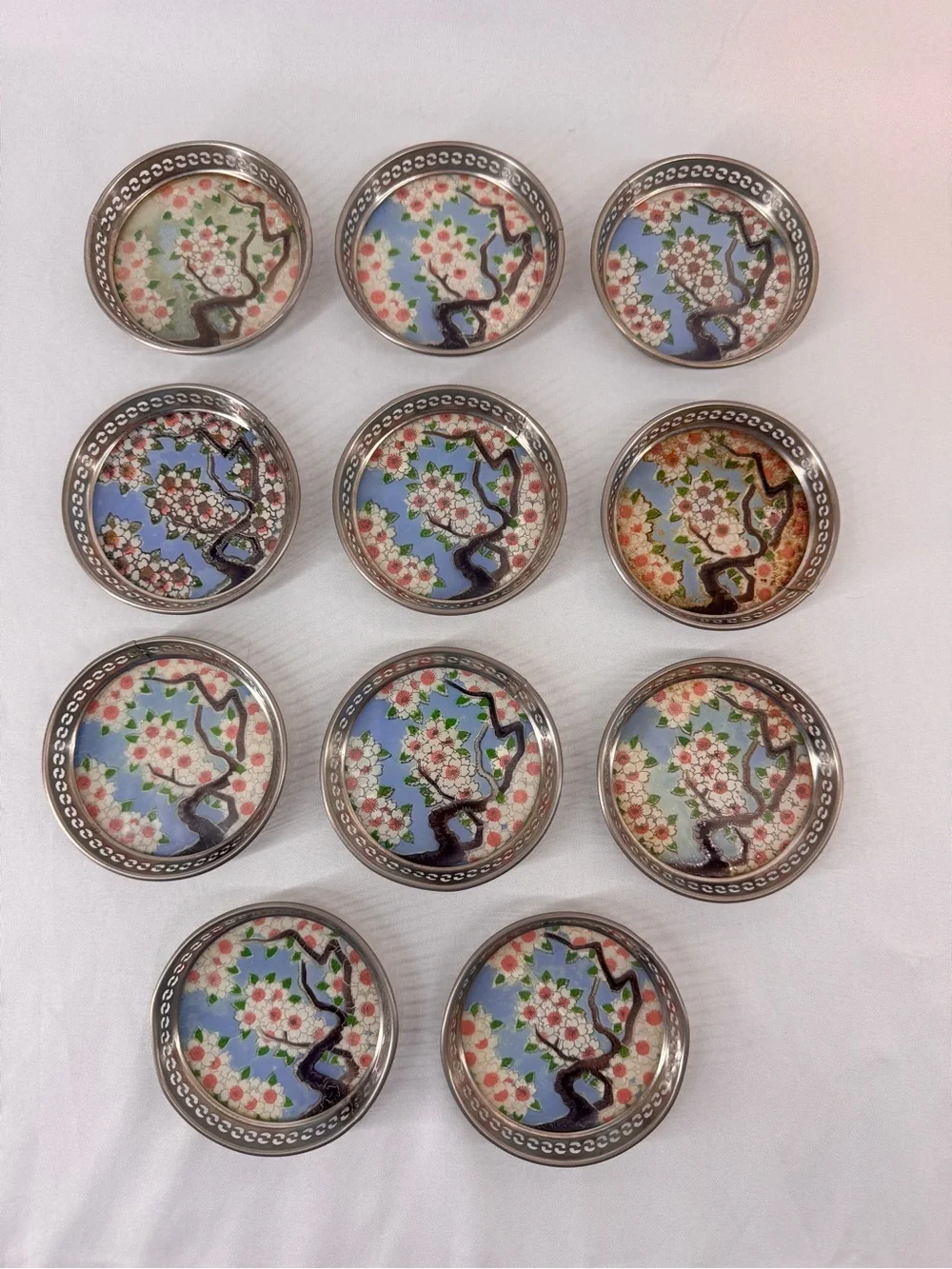 Vintage MCM Barware Japanese Sakura Foil & Washi Paper Glass Coasters MAKE OFFER